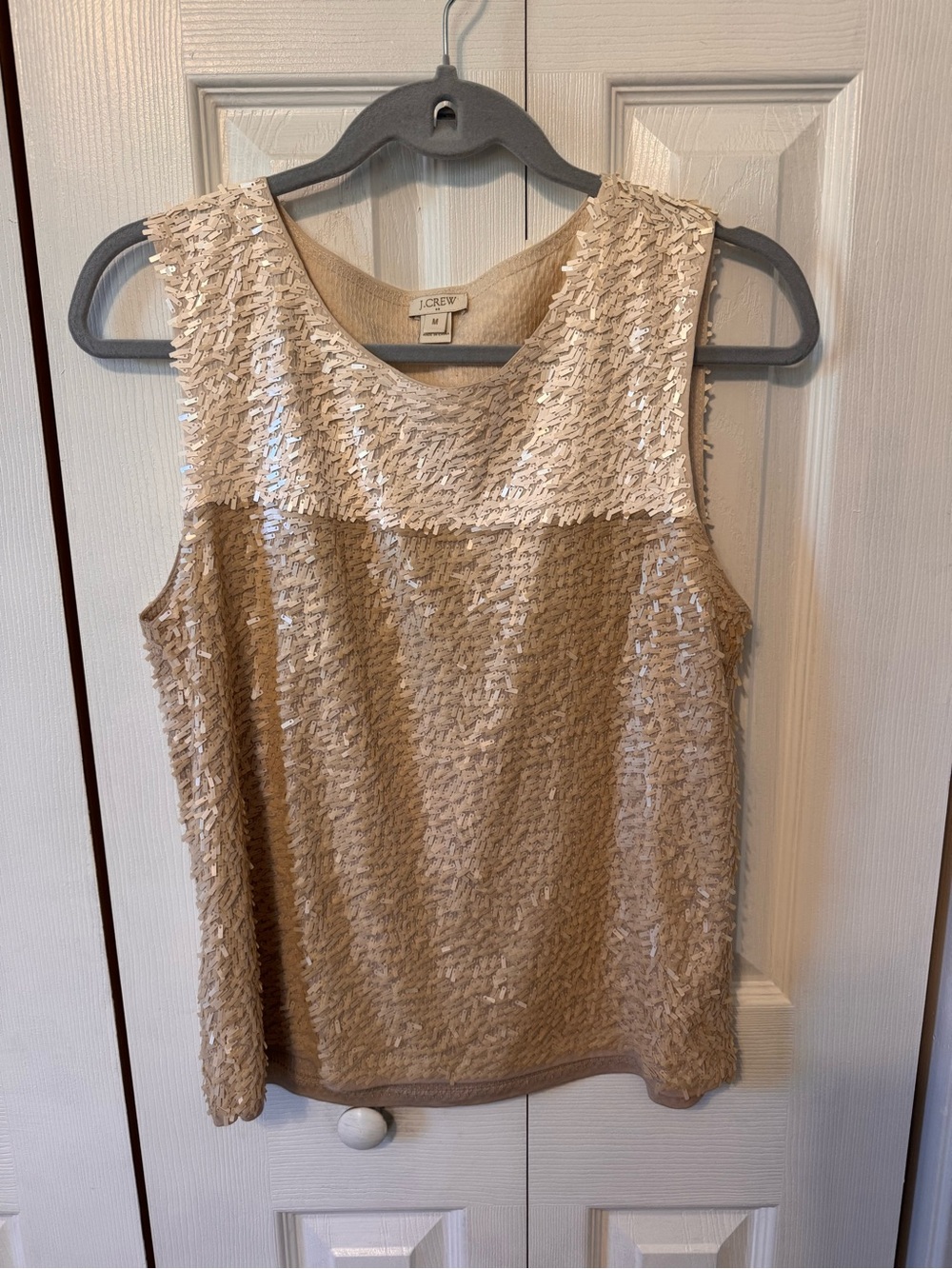 J.Crew Woman’s Size Medium Sequined Sleeveless Embellished Top Champagne - Picture 3 of 13